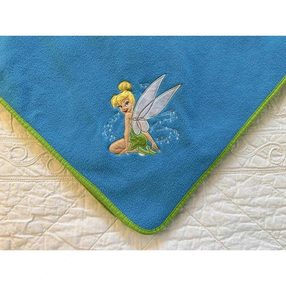 Disney Store Blue Green Trim Tinker Bell Blanket Fleece Wings Fairy‎ 60
